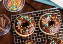 Beautifully Baked Donuts with a Chocolate Frosting Glaze and Sprinkles